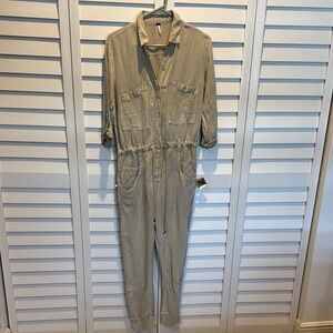 Young Fabulous & Broke Tan Jumpsuit with adjustable Waist, Linen/Rayon blend.